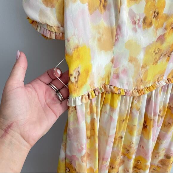 For Love & Lemons | Womens Zinna Midi Dress Lemonade Yellow Floral Smocked Small - Picture 4 of 12
